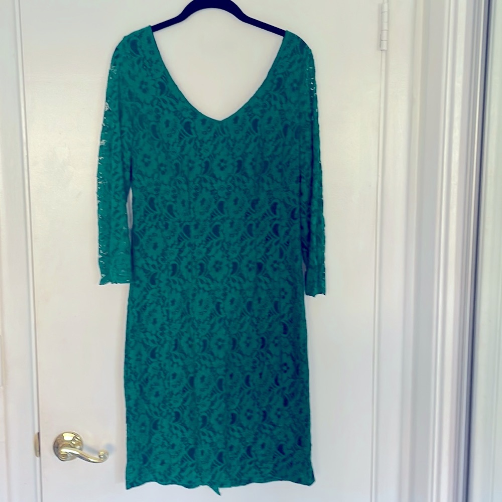 Green stretch lace dress, fully lined.Zipper on the back for good fit.